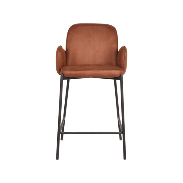 Barkruk Jari | Cognac | Microvezel | Laag | 2 stuks