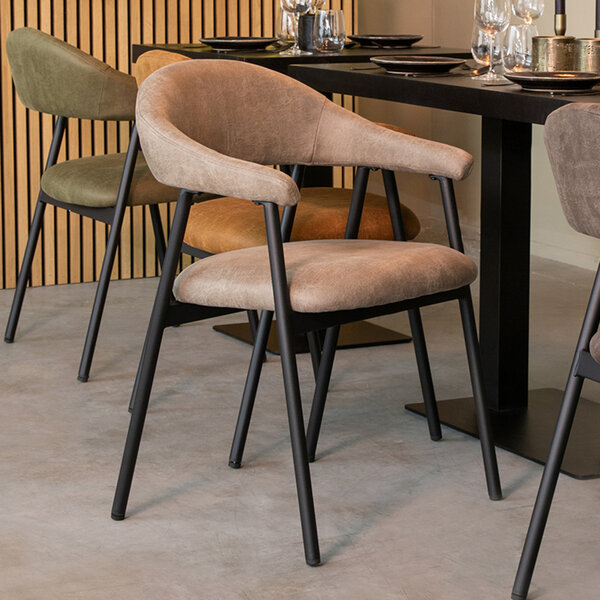 Stoel Amaze | Taupe | Micro Suede | Zwart Metalen Frame | 2 stuks