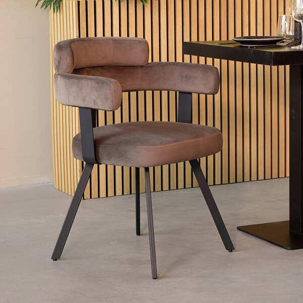 Stoel Bardio | Taupe | Fluweel | Zwart Metalen Frame | 2 stuks