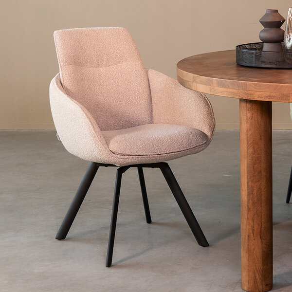 Stoel Beauty | Naturel | Boucle | Zwart Metalen Frame | 2 stuks