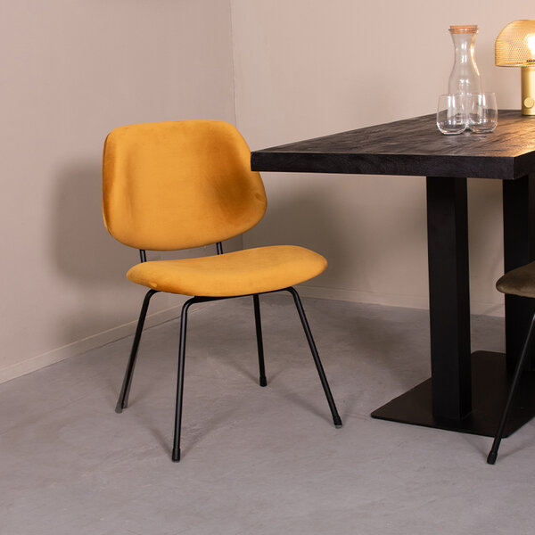 Stoel Bello | Oker | Fluweel | Zwart Metalen Frame | 2 stuks