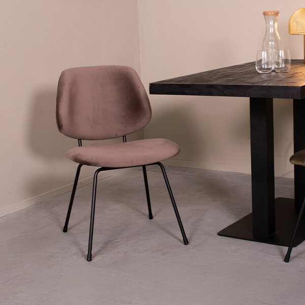 Stoel Bello | Taupe | Fluweel | Zwart Metalen Frame | 2 stuks