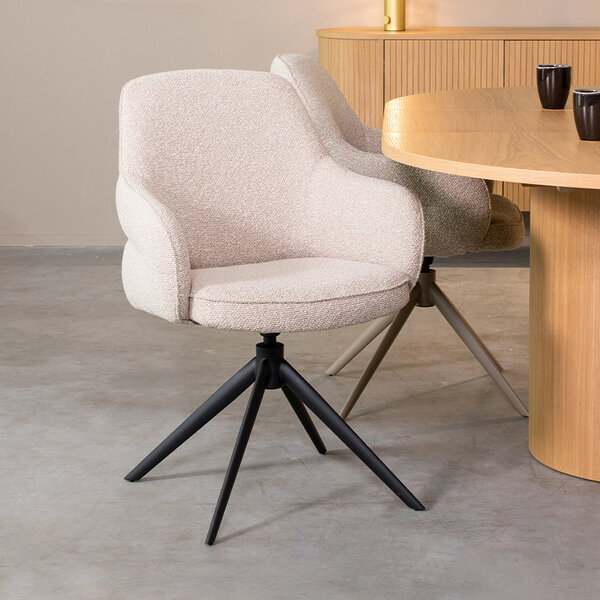 Stoel Bern | Naturel | Royal Boucle | Zwart Metalen Frame | 2 stuks