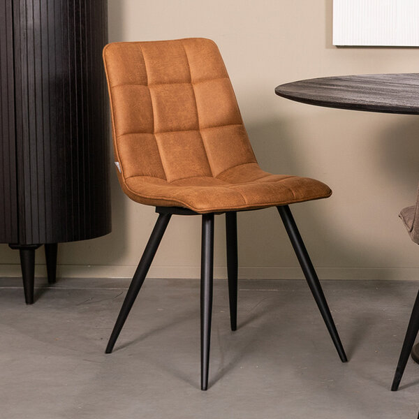 Stoel Bistro | Cognac | Micro Suede | Zwart Metalen Frame | 4 stuks