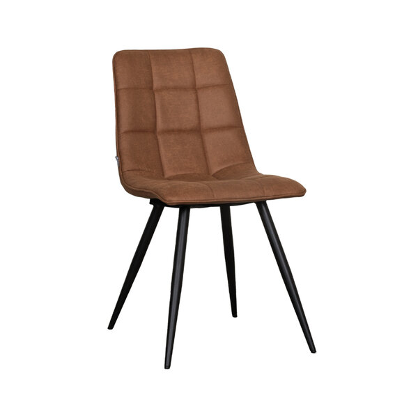 Stoel Bistro | Cognac | Micro Suede | Zwart Metalen Frame | 4 stuks