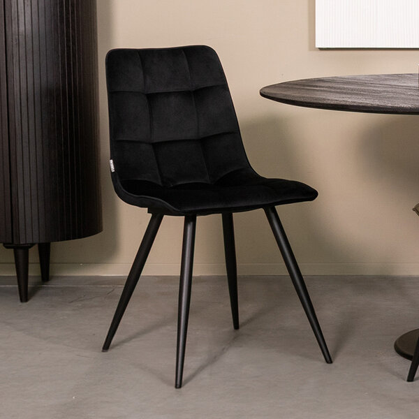 Stoel Bistro | Zwart | Fluweel | Zwart Metalen Frame | 4 stuks