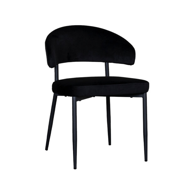 Stoel Bliss | Zwart | Fluweel | Zwart Metalen Frame | 2 stuks