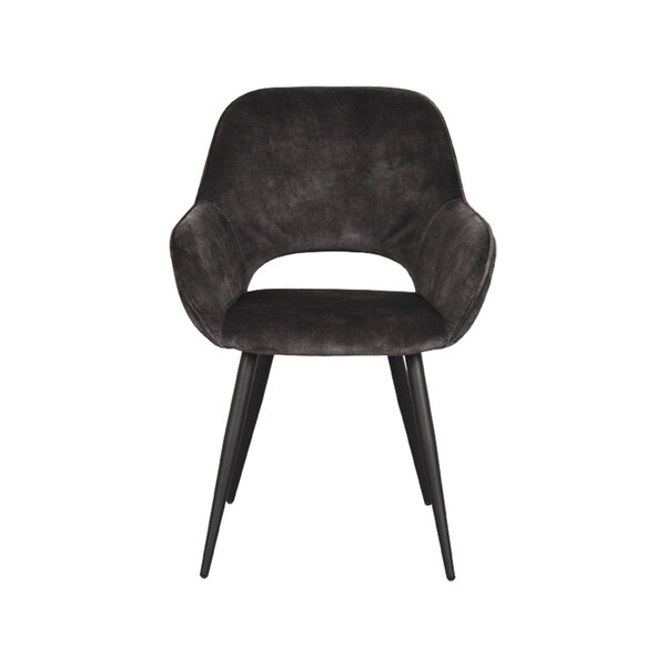 Stoel Fer | Antraciet | Velours | Zwart Metalen Frame | 2 stuks