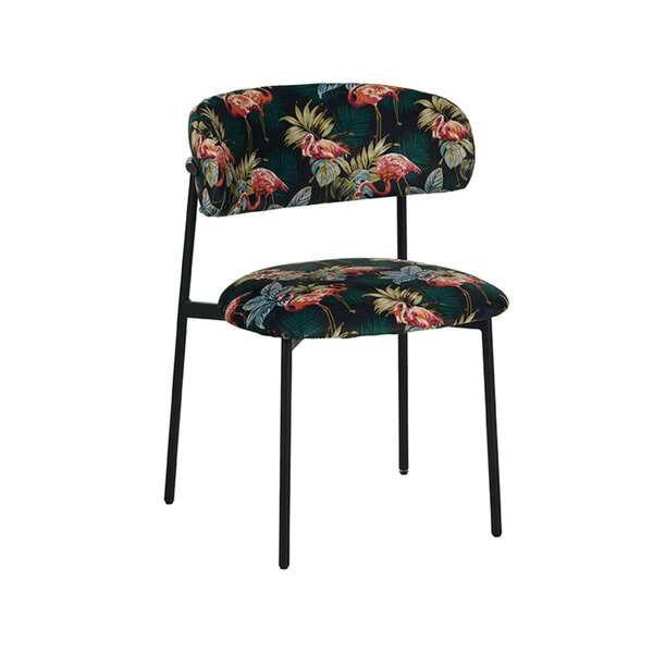 Stoel Ferry | Printed Flamingo | Fluweel | Zwart Metalen Frame | 2 stuks
