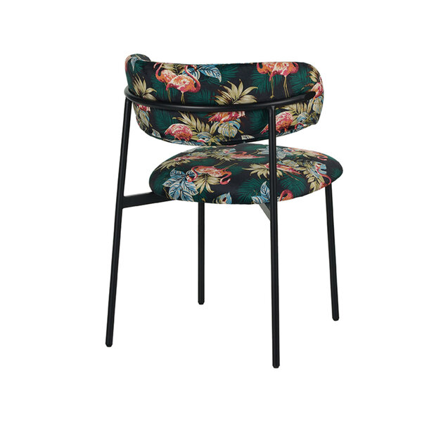 Stoel Ferry | Printed Flamingo | Fluweel | Zwart Metalen Frame | 2 stuks