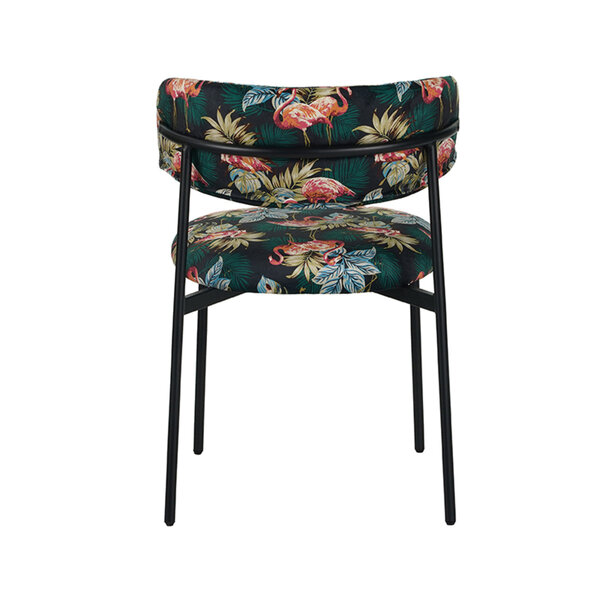 Stoel Ferry | Printed Flamingo | Fluweel | Zwart Metalen Frame | 2 stuks