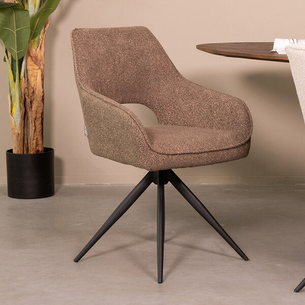 Stoel Finley | Bruin | Boucle | Zwart Metalen Frame | 2 stuks