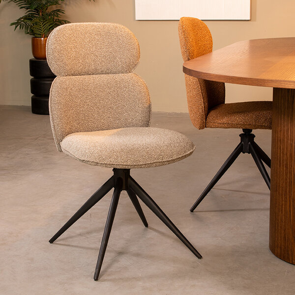 Stoel Finn | Mushroom | Royal Boucle | Zwart Metalen Frame | 2 stuks