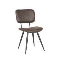 LABEL51 Stoel Fos | Antraciet | Leder | Zwart Metalen Frame | 2 stuks