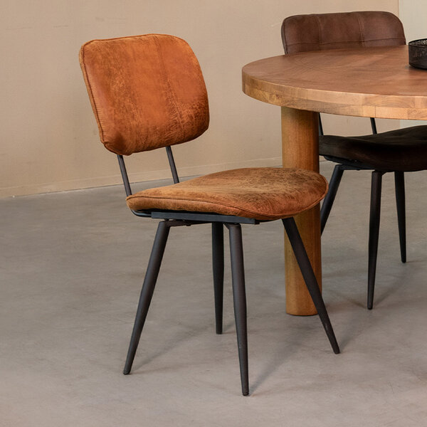 Stoel Fos | Cognac | Leder | Zwart Metalen Frame | 2 stuks