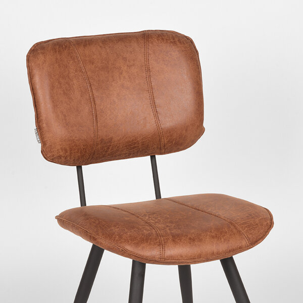 Stoel Fos | Cognac | Leder | Zwart Metalen Frame | 2 stuks