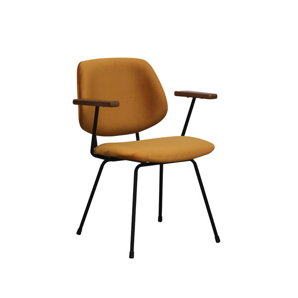 Stoel Gastron | Oker | Fluweel | Zwart Metalen Frame | 2 stuks