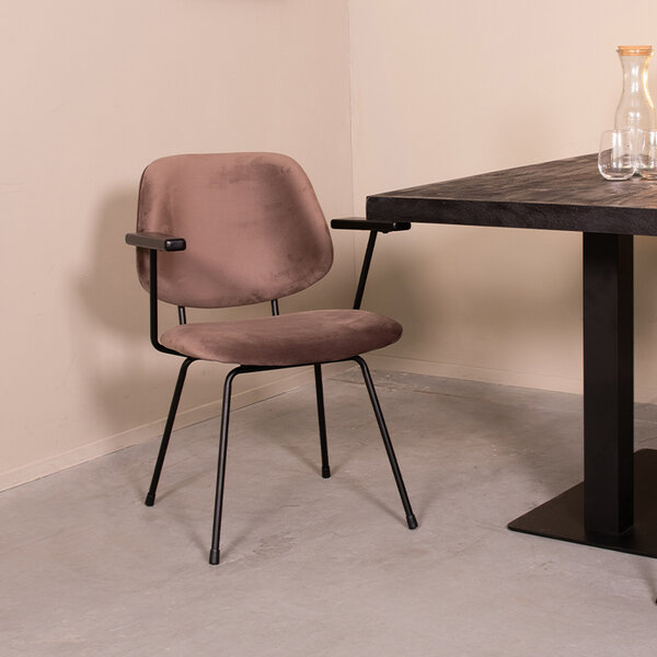 Stoel Gastron | Taupe | Fluweel | Zwart Metalen Frame | 2 stuks