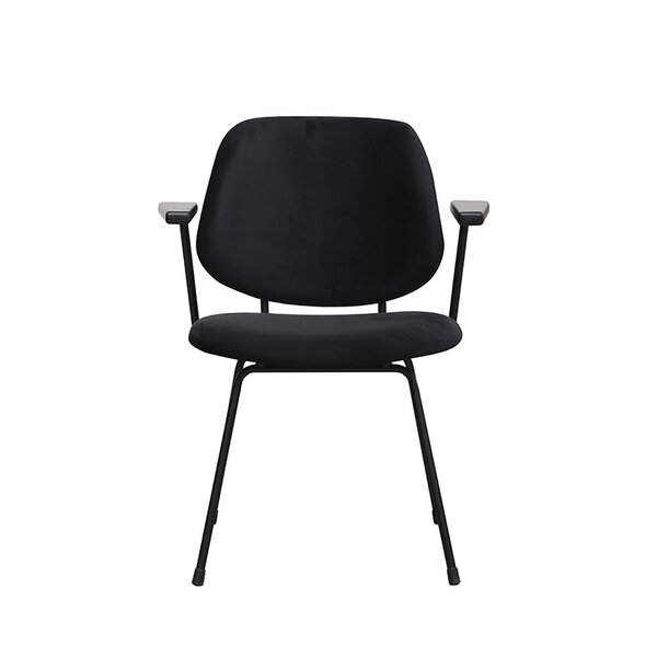 Stoel Gastron | Zwart | Fluweel | Zwart Metalen Frame | 2 stuks