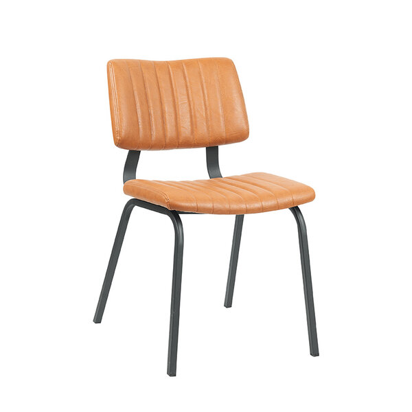 Stoel Gusto | Cognac | Kunstleder | Zwart Metalen Frame | 2 stuks