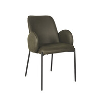 LABEL51 Stoel Jari | Army | Microvezel | Zwart Metalen Frame | 2 stuks 