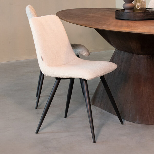 Stoel Jep | Ivoor | Teddy | Zwart Metalen Frame | 2 stuks