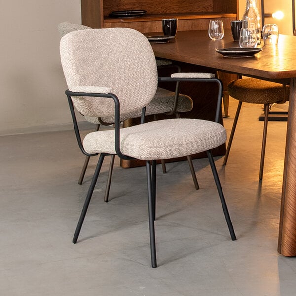 Stoel Lausanne | Naturel | Royal Boucle | Zwart Metalen Frame