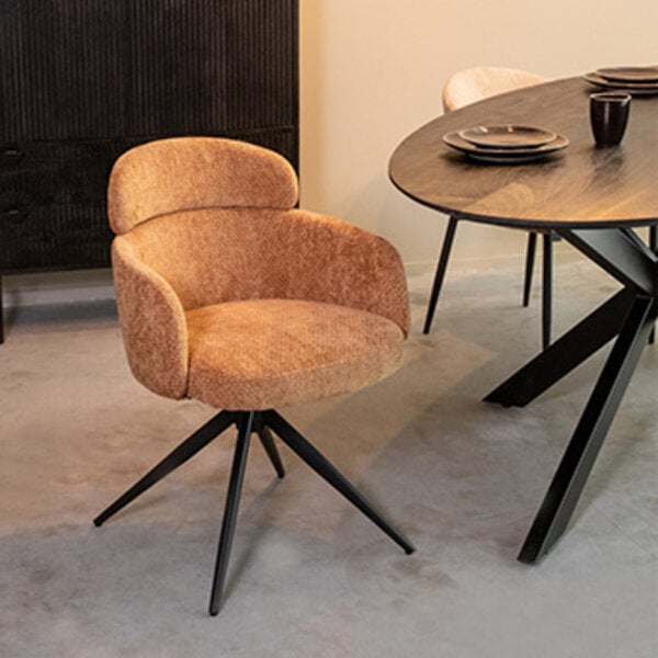 Stoel Levi | Cognac | Elite | Zwart Metalen Frame | 2 stuks