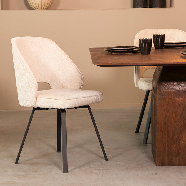 Stoel Lewis | Crème | Elegance | Zwart Metalen Frame | 2 stuks