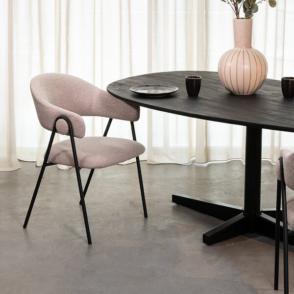 Stoel Lowen | Naturel | Boucle | Zwart Metalen Frame | 2 stuks