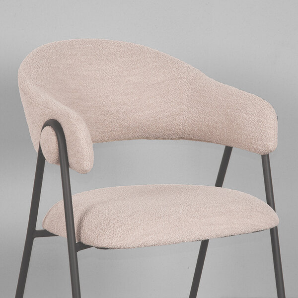 Stoel Lowen | Naturel | Boucle | Zwart Metalen Frame | 2 stuks