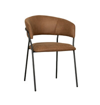 LABEL51 Stoel Luuk | Cognac | Micro Suede | Zwart Metalen Frame | 4 stuks