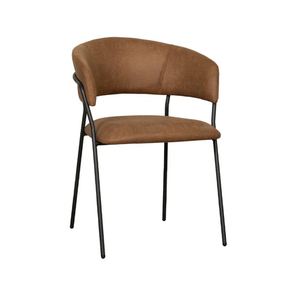 Stoel Luuk | Cognac | Micro Suede | Zwart Metalen Frame | 4 stuks