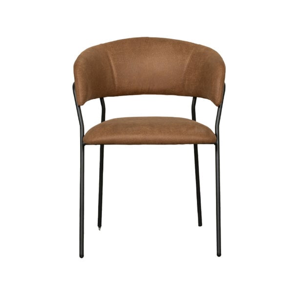Stoel Luuk | Cognac | Micro Suede | Zwart Metalen Frame | 4 stuks