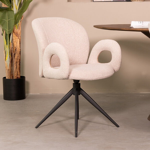 Stoel Neo | Naturel | Boucle | Zwart Metalen Frame | 2 stuks