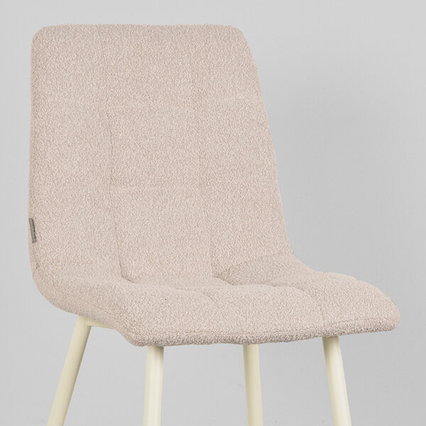 Stoel Nino | Naturel | Boucle | Wit Metalen Frame | 4 stuks