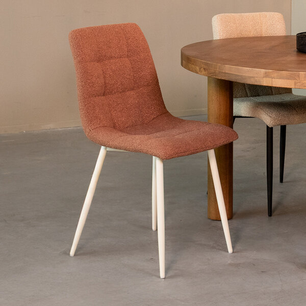 Stoel Nino | Terra | Boucle | Wit Metalen Frame | 4 stuks