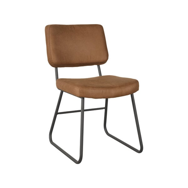 Stoel Noah | Cognac | Micro Suede | Zwart Metalen Frame | 2 stuks