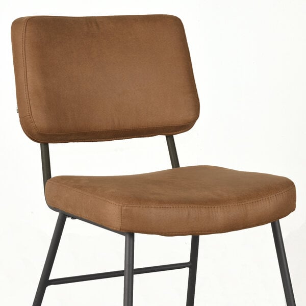 Stoel Noah | Cognac | Micro Suede | Zwart Metalen Frame | 2 stuks