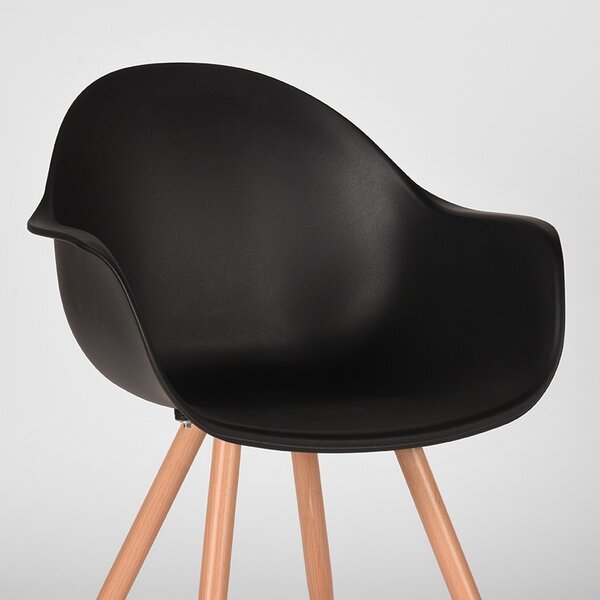 Stoel Parma | Zwart | Kunststof | Naturel Houtlook Frame | 4 stuks