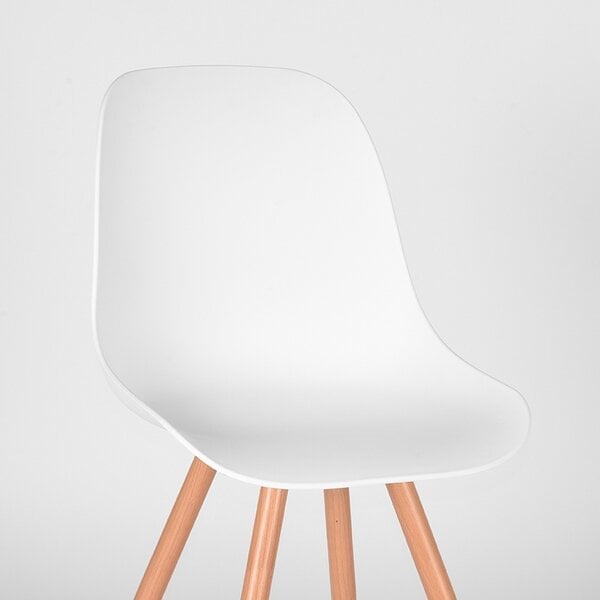 Stoel Rimini | Wit | Kunststof | Naturel Houtlook Frame | 4 stuks