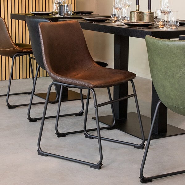 Stoel Risto | Bruin | Kunstleder | Zwart Metalen Frame | 2 stuks
