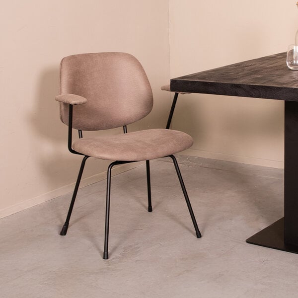 Stoel Rivano | Taupe | Micro Suede | Zwart Metalen Frame | 2 stuks