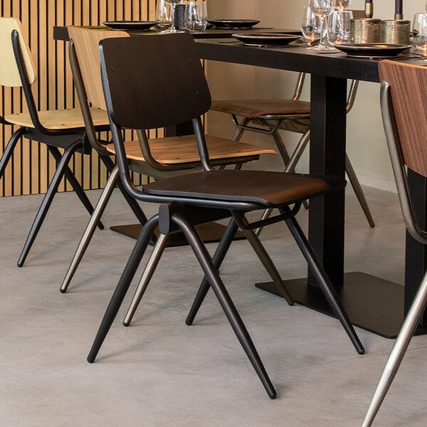 Stoel Solid | Zwart | Hout | Zwart Metalen Frame | 2 stuks