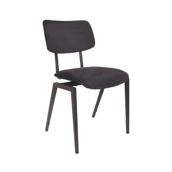 Stoel Stapelbaar | Antraciet | Fluweel | Zwart Metalen Frame | 2 stuks