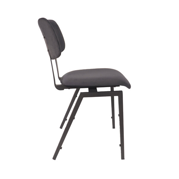 Stoel Stapelbaar | Antraciet | Fluweel | Zwart Metalen Frame | 2 stuks