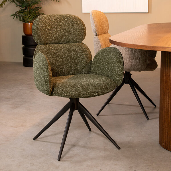 Stoel Vidar | Forest | Royal Boucle | Zwart Metalen Frame | 2 stuks