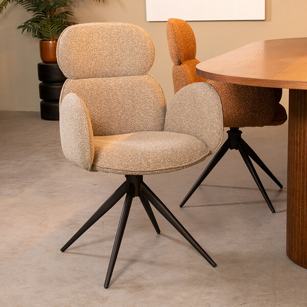 Stoel Vidar | Mushroom | Royal Boucle | Zwart Metalen Frame | 2 stuks