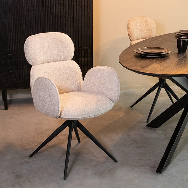 Stoel Vidar | Naturel | Royal Boucle | Zwart Metalen Frame | 2 stuks