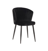 LABEL51 Stoel Wave | Zwart | Fluweel | Zwart Metalen Frame | 2 stuks 